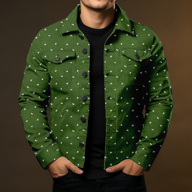 Men's Geometric Pattern Shirt Shirt Jacket Overshirt Long Sleeve Fashion Streetwear Designer Outdoor Casual Daily Fall & Winter Turndown Print Blue-Green Navy Blue Brown Green Dark Blue4