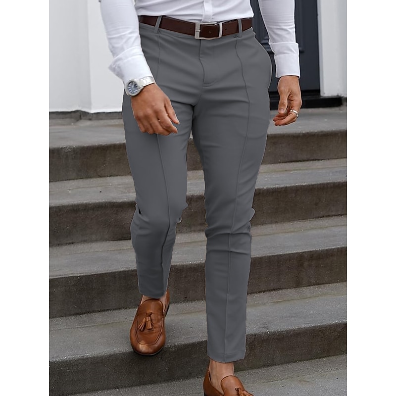 Men's Graduation Trousers Chinos Chino Pants Pocket Plain Comfort Breathable Office Daily Casual Black Red3