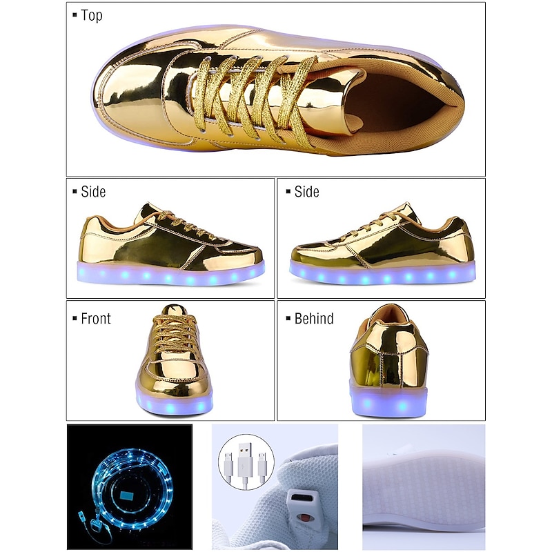 Men's Gold High-Top LED Sneakers - Shiny Light-Up Shoes with Rechargeable Glowing Soles for Parties and Casual Wear3