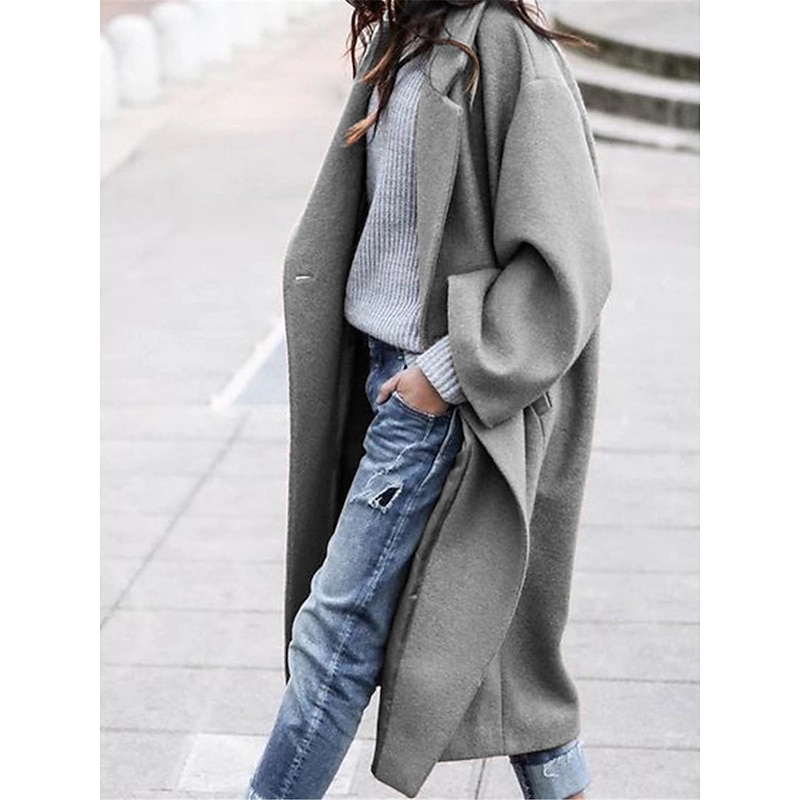 Women's Winter Coat Long Pea Coat with Hood Fall Overcoat Windproof Warm Lapel Trench Coat Oversized Open Front Turndown Fashion Street Outerwear Long Sleeve