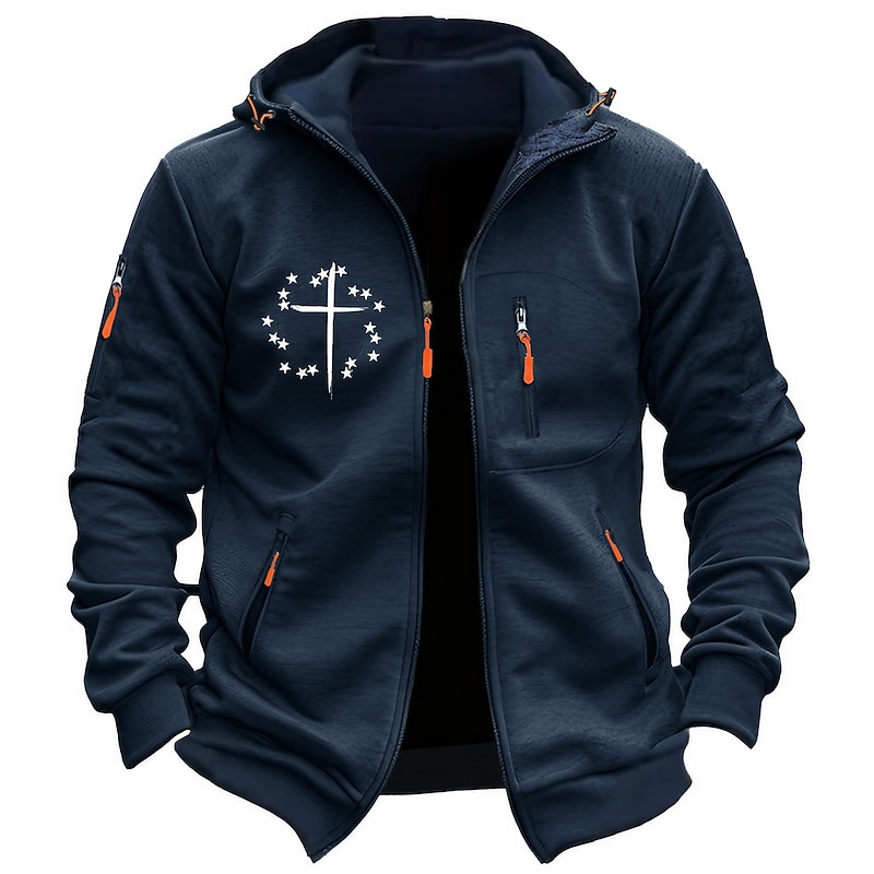 Men's Graphic Prints Cross Hoodies Long Sleeve Sweatshirts  Hooded Fashion Daily Vacation Going out Spring &  Fall Dark Blue Dark Gray Clothing Apparel Designer S M L XL 2XL 3XL