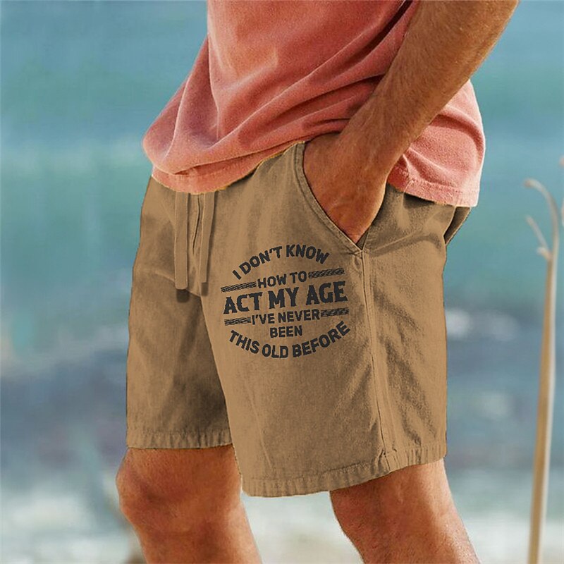 Men's Cotton Linen Shorts Summer Shorts Casual Shorts Drawstring Elastic Waist Front Pocket Letter Graphic Prints Breathable Soft Short Outdoor Casual Daily Streetwear Designer Micro-elastic2
