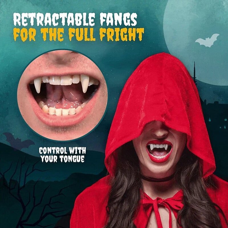 Vampire Fangs, Retractable Halloween Vampire Fangs Teeth, Made of Resin, Werewolf Teeth Glue Set2