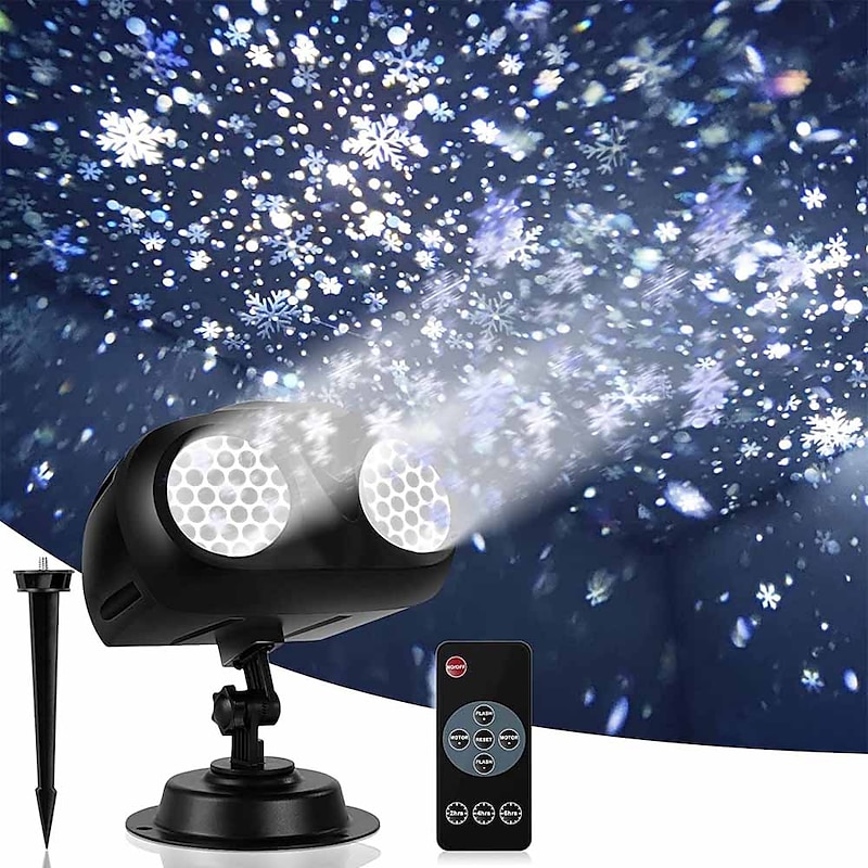 Christmas Snowfall Projector Lights Highlight Dynamic LED Snow Light Projection IP65 Waterproof Snowfall Spotlight Lighting for Xmas Holiday Wedding Party Home Garden Landscape with Remote Control