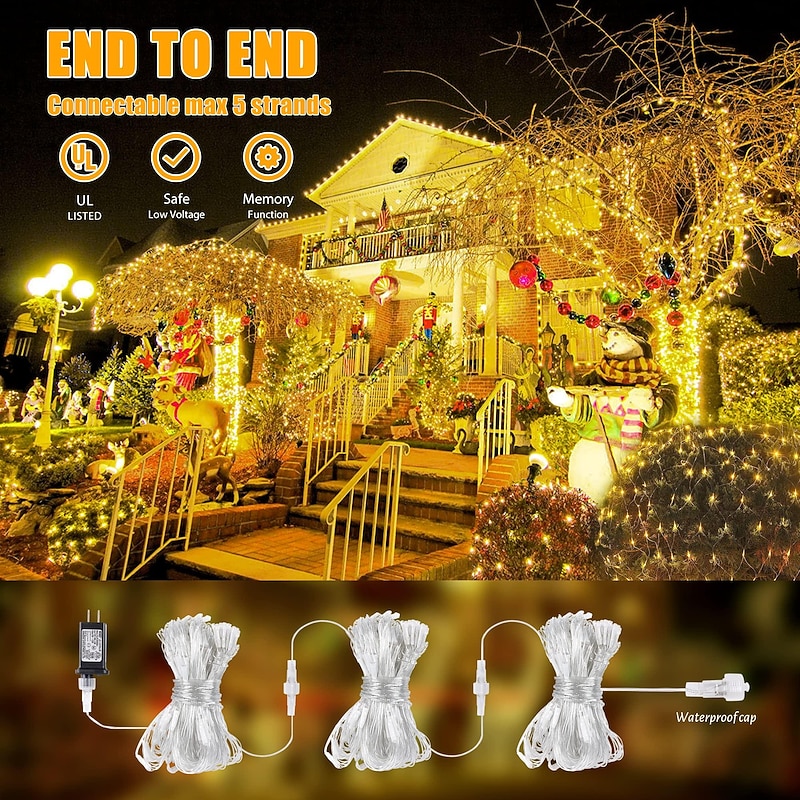 3*2M 192 LED Net Lights Outdoor Mesh Lights,8 Modes Net Lights for Bushes Plug in, Waterproof Christmas Halloween Decoration Net String Lights for Bushes Ceiling Wedding Indoor Outdoor(9.8ft x 6.6ft)4