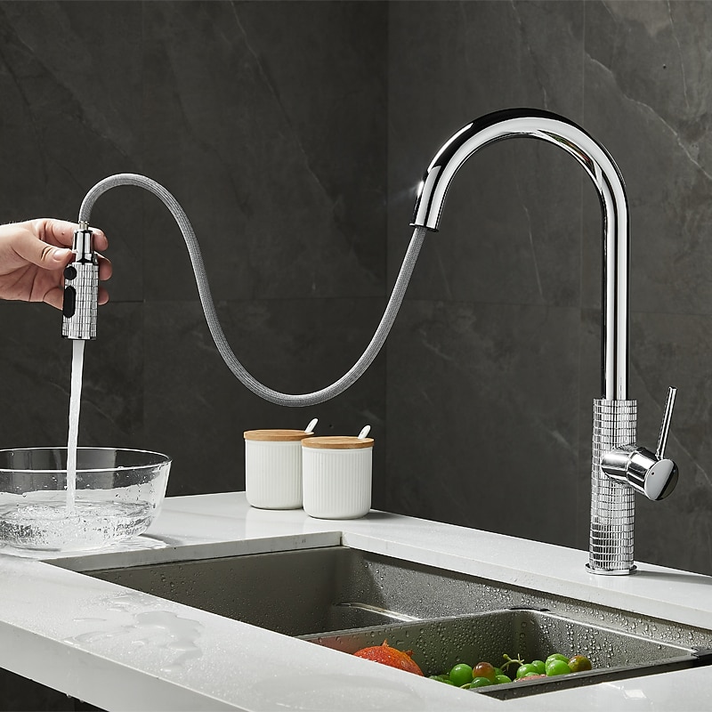 Kitchen Faucet Pull Out Sink Mixer Vessel Tap with 3 Mode Spout, 360 Degree Rotate Single Handle with Cold and Hot Hose4