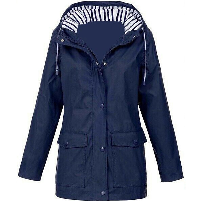 Women's Rain Jacket Hiking Raincoat Waterproof Jacket Outdoor Windproof Quick Dry Lightweight Hooded Windbreaker Parka Trench Coat Top Camping Hunting Fishing Navy Pink Blue Purple3