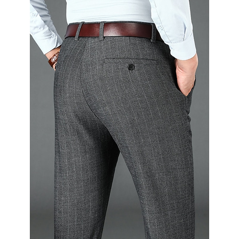 Men's Dress Pants Trousers Suit Pants Pocket Straight Leg Stripe Office Business Casual Fashion Basic Black Gray4