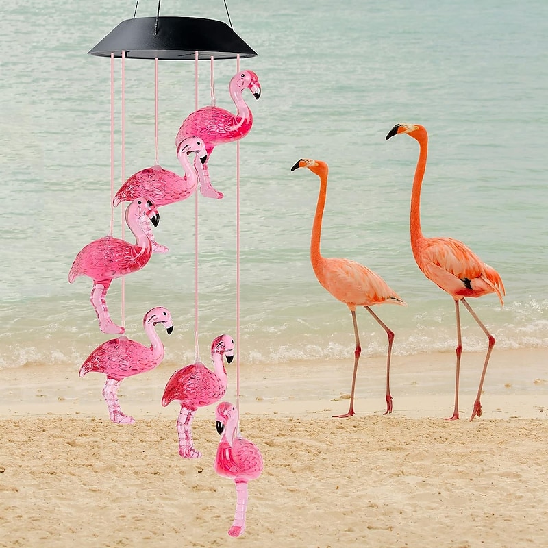 Solar Wind Chimes Lamp Outdoor Light Waterproof Flamingos Courtyard Garden Christmas Home Patio Balcony Landscape Decorative Lights