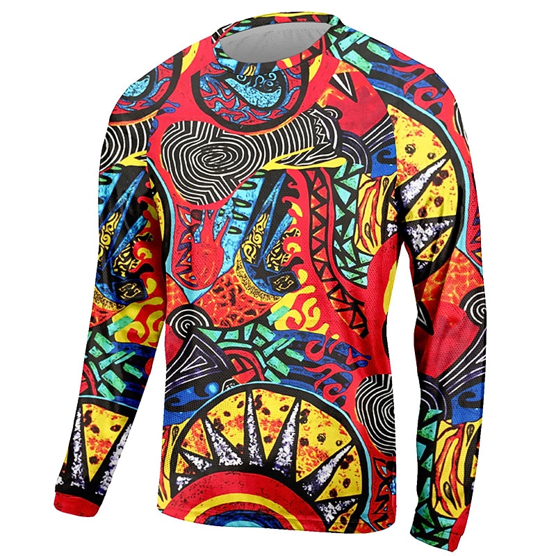 Men's Downhill Jersey Graphic Long Sleeve Bike Jersey Top with 3 Rear Pockets Mountain Bike MTB Road Bike Cycling Quick Dry Reflective Strips Back Pocket Moisture Wicking Sports Yellow Pink Red2