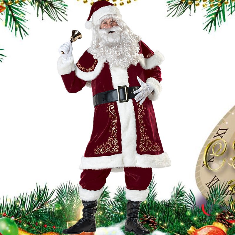 Santa Suit Santa Claus Cosplay Costume Masquerade Santa Clothes Adults' Men's Christmas Cosplay Costume Christmas Party Masquerade Christmas Easy Carnival Costume