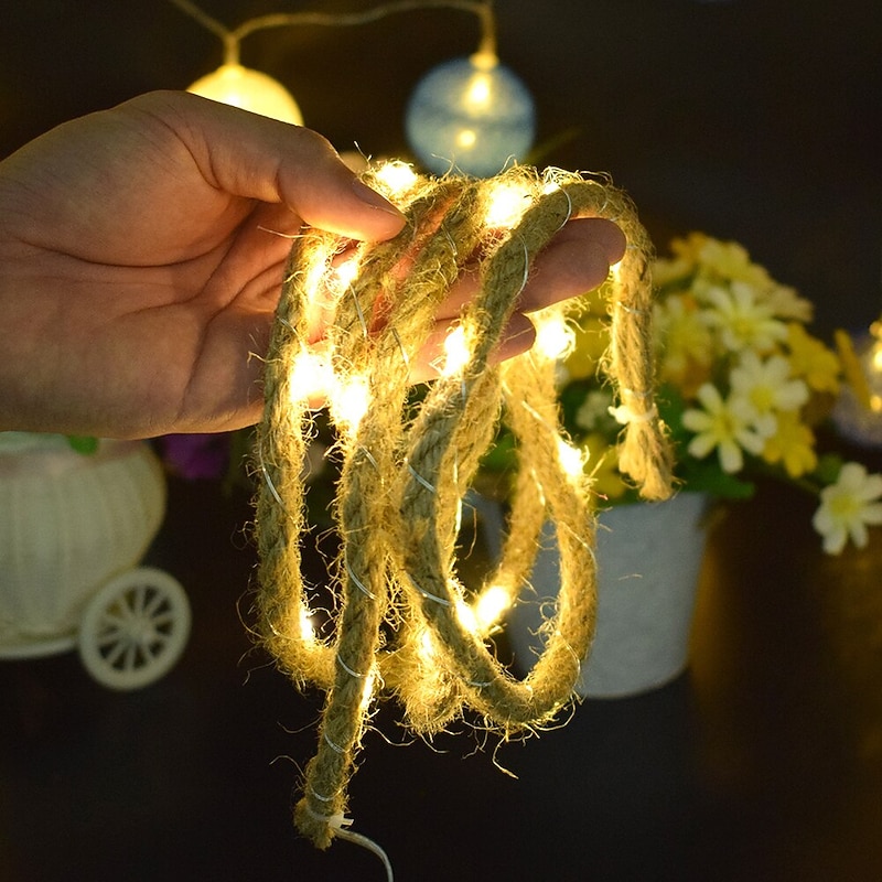 Led Hemp Rope String Light  Waterproof Memory Function Battery Powered 2m40led/5m100leds/10m200leds With Remote Control for Outdoor Garden Patio Balcony Decor2