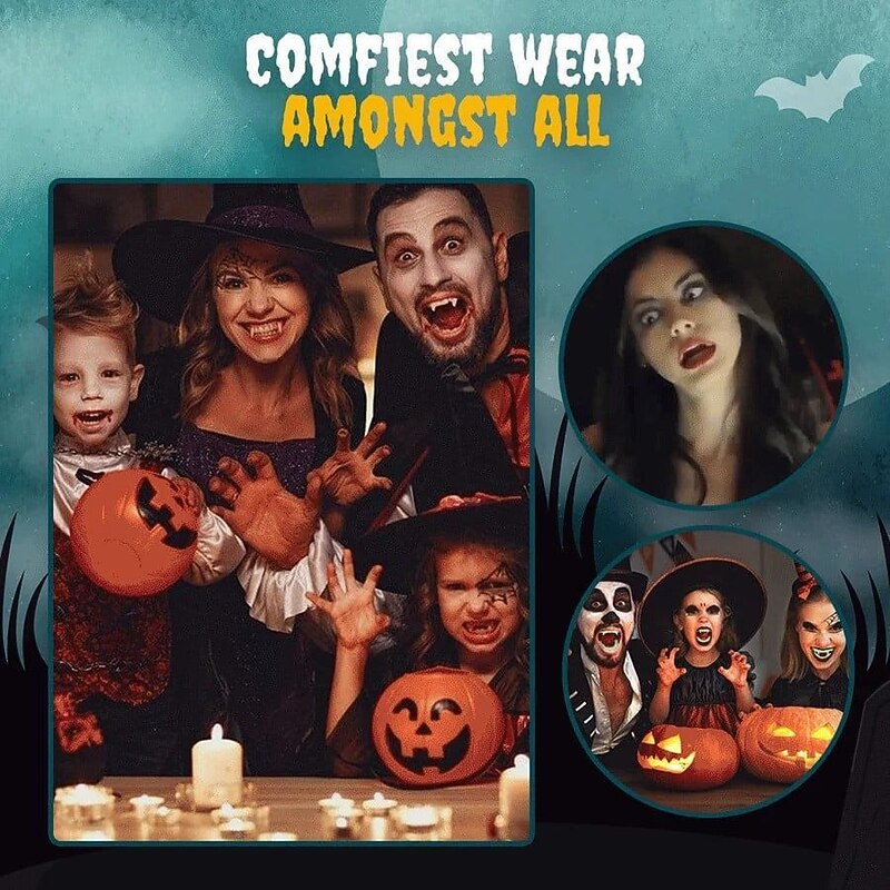 Vampire Fangs, Retractable Halloween Vampire Fangs Teeth, Made of Resin, Werewolf Teeth Glue Set3