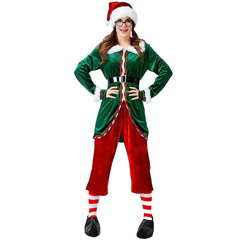 Santa Claus Elf Mrs.Claus Outfits Christmas Hat Fancy Christmas Dress Women's Christmas Adults' Christmas Carnival Christmas Eve Christmas Party Coat Pants Belt Leg Warmers Socks2