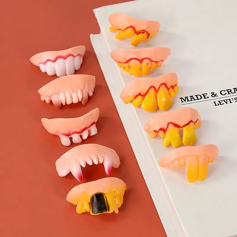 10Pcs/set Halloween Decoration Simulation Teeth Prank Toys Halloween Cosplay Prop Vampire Zombie Devil Dentures Fangs Rotten Fake Tooth4