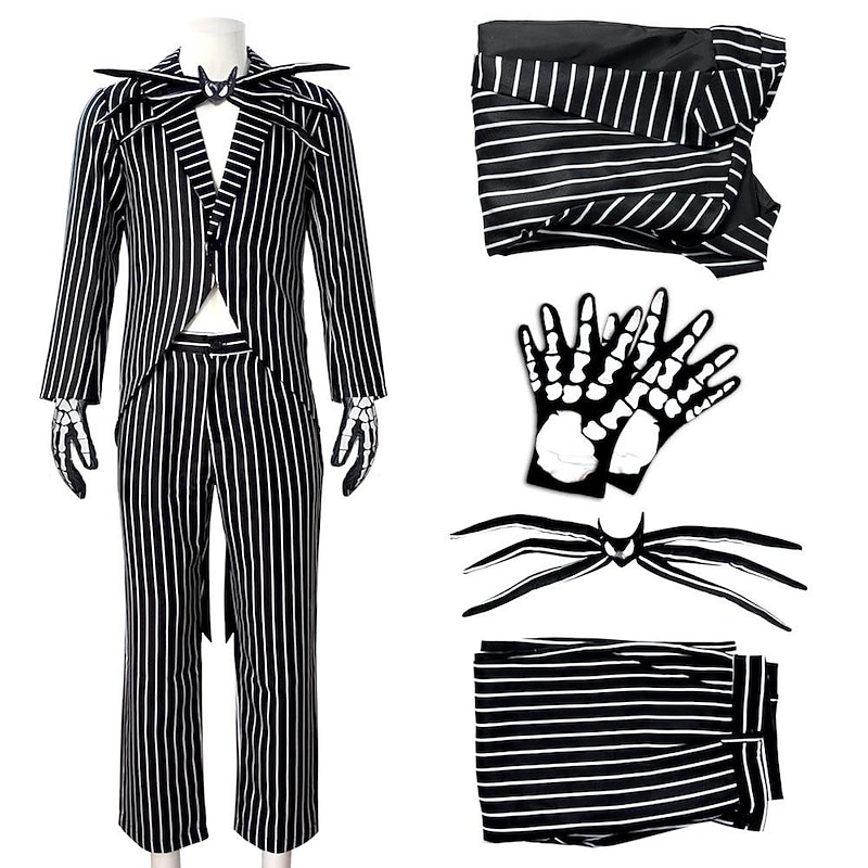 Jack Skellington Halloween Cosplay Costume Outfits Suits & Blazers The Nightmare Before Christmas Cosplay Adults' Men's Halloween Carnival Masquerade Performance Easy Halloween Costumes Dress Up4