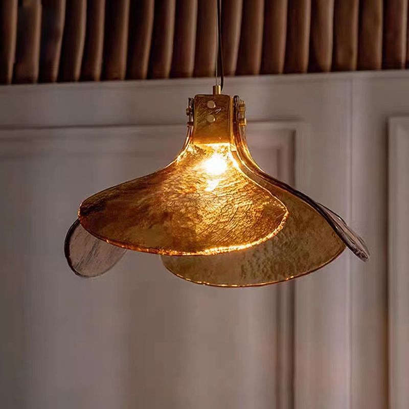 LED Pendant lamp Glass Flower Design Amber lampshade E12/E14 Interior Hanging lamp Loft Height Adjustable Ceiling Pendant lamp Bedroom Bar Cafe Office Table Hanging Lamps 110-240V2