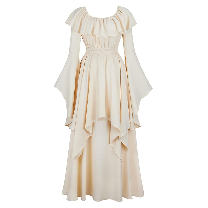 Elegant Medieval Renaissance Cocktail Dress Regency Inspired Dress Puff Sleeve Viking Elven Off Shoulder Solid Color Fancy Dress Women's Celtic Pirate Fantasy Halloween Carnival Masquerade Halloween3