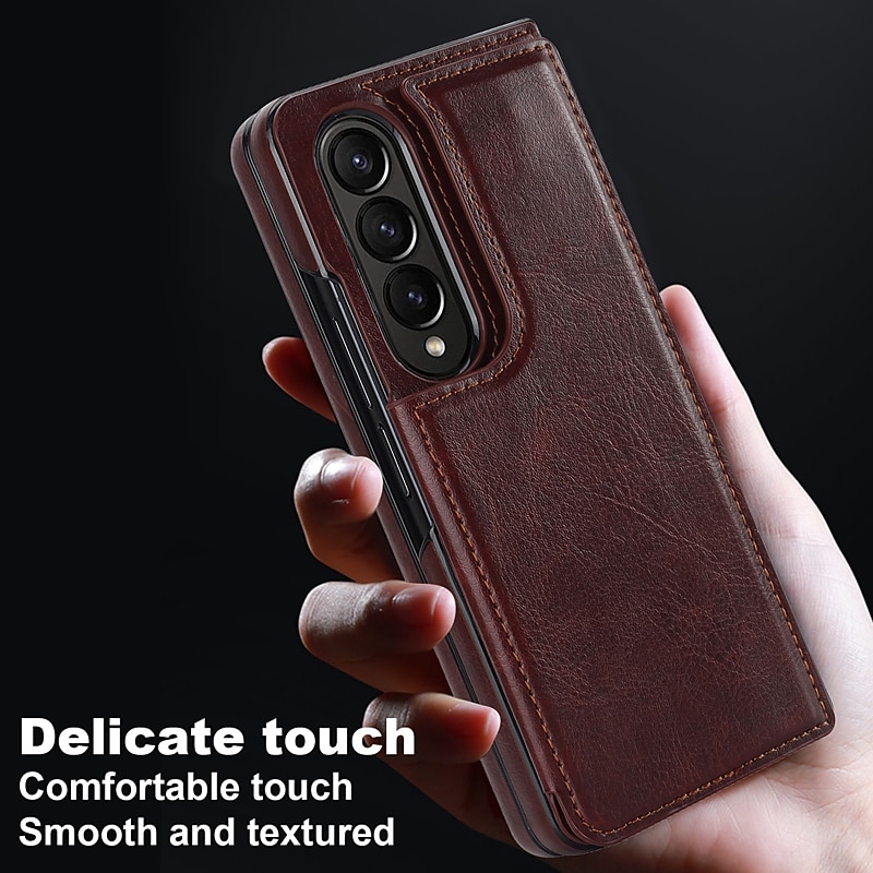 Phone Case For Samsung Galaxy Z Fold 6 Z Fold 5 Z Fold 4 Z Fold 3 Leather With Card Holder Kickstand Solid Color PC PU Leather4