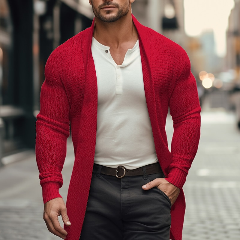 Men's Sweater Cardigan Sweater Ribbed Knit Regular Tops Knitted Plain Open Front Warm Ups Modern Contemporary Daily Wear Going out Clothing Apparel Winter Red Brown S M L2