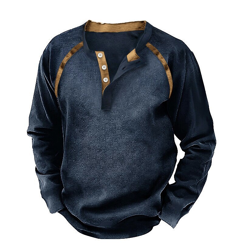 Men's Button T Shirt T Shirt Henley Shirt Tee Top Long Sleeve Henley Summer Color Block Fashion Designer Basic Vacation Street Going out Dark Gray Navy Blue Brown Top Tee for Men2