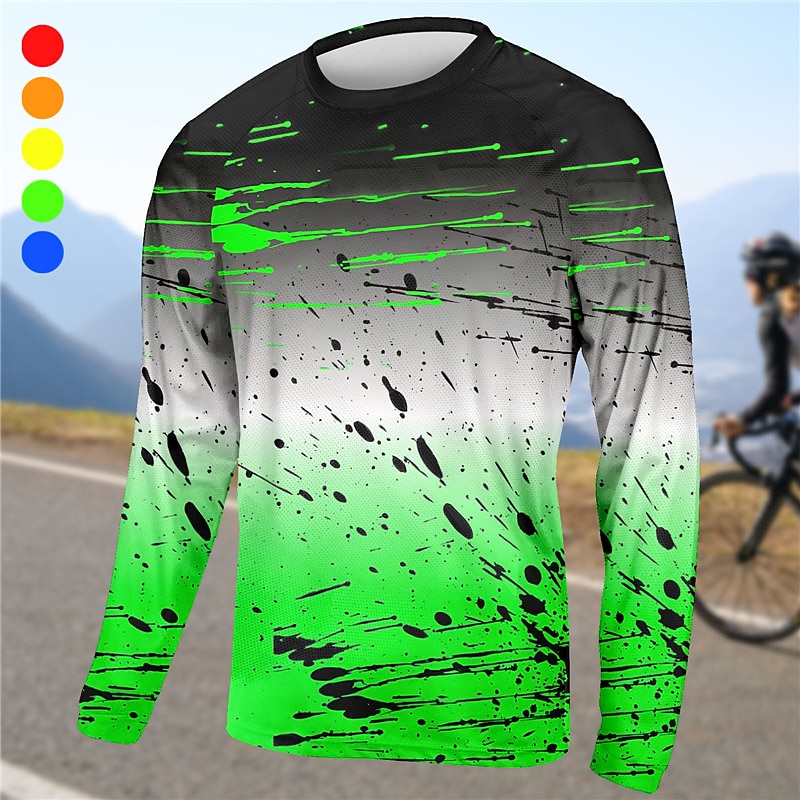 Men's Downhill Jersey Gradient Long Sleeve Bike Top with 3 Rear Pockets Mountain Bike MTB Road Bike Cycling Quick Dry Reflective Strips Back Pocket Moisture Wicking Sports Yellow Red Blue Clothing