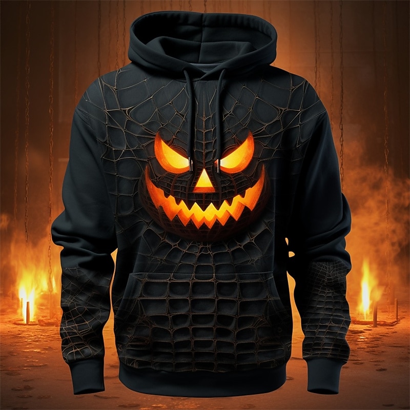 Men's Cartoon Graphic Prints Hoodie Hoodies Sweatshirt Daily Classic Long Sleeve Hooded Halloween Holiday Going out Black Grey Custom Print Print Spring &  Fall Designer