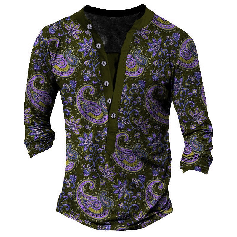 Men's Graphic Prints Floral Print Henley Shirt Graphic Tee Vintage Shirt Long Sleeve 3D Printing Fashion Basic Casual Outdoor Vacation Daily Spring &  Fall Burgundy Navy Blue Green Dark Blue Henley4