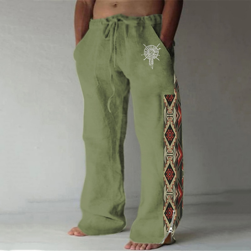 Tribal Casual Men's 3D Print Pants Trousers Outdoor Street Going out Polyester Black White Green S M L Mid Waist Elasticity Pants