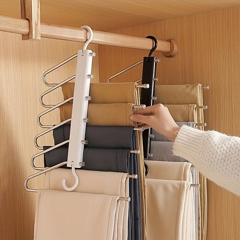 Pants Hangers Space Saving - 6 Tier Multifunctional Pant Rack Hanger for Hanging Pants,Jeans,Skirts,Scarf,Clothes - Closet Space Saver Organizer for Men Women - No Slip Magic Pants Hangers 1 Pack