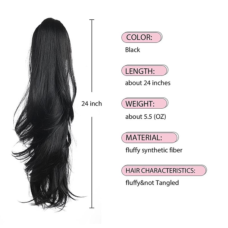 Ponytail Extension Claw for Women Curly Hair Piece 24 Synthetic Pony Tail Hair Extensions Very Long & Voluminous Curled Wavy Heat-Resisting3