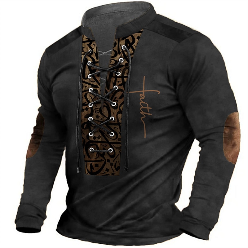 Men's Letter Graphic Prints Graphic Tee Vintage Shirt Long Sleeve T shirt Shirt Fashion Designer Casual Outdoor Vacation Daily Wear Black Brown Green Spring &  Fall Clothing Apparel S M L XL 2XL 3XL4