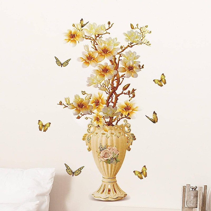 Retro Flowers Vase Wall Sticker, Toilet Sticker, Bedroom Sticker, Bathroom Self-Adhesive Accessories, Removable Plastic Sticker, Home Decoration Wall Decal Sticker4