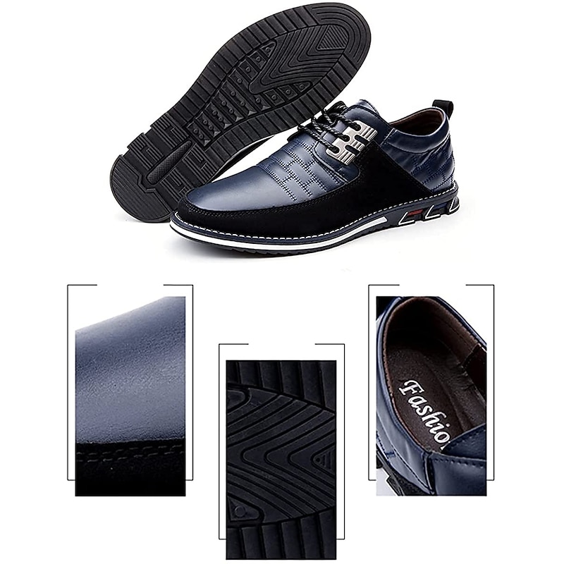 Men's Casual Leather Breathable Lace-Up Sneakers - Stylish Flexible Non-Slip Walking Shoes for Everyday Wear and Outdoor Activities2