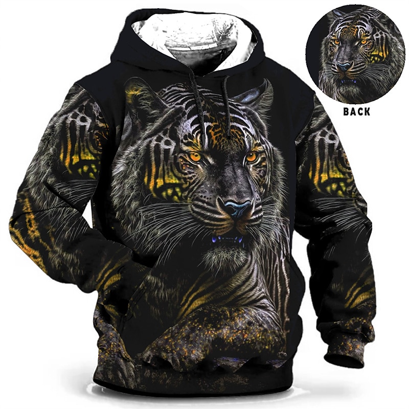 Men's Animal Graphic Prints Hoodie Hoodies Sweatshirt Daily Classic Long Sleeve Hooded Holiday Going out Streetwear Yellow Blue Print Spring &  Fall Designer3