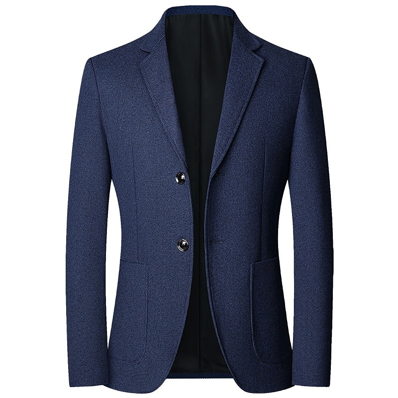 Men's Blazer Business Wedding Party Fashion Casual Spring &  Fall Polyester Plain Buttons Casual / Daily Single Breasted Blazer Red Dark Navy Blue Brown3
