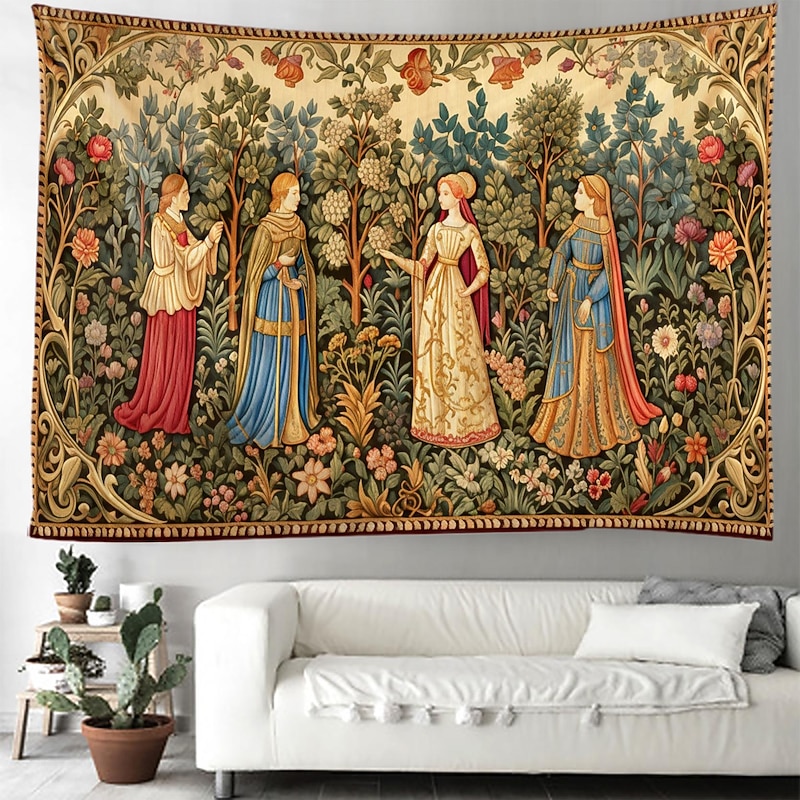 Medieval Tapestry Middle Age Tapestry Garden Noble Women Large Tapestry Wall Painting Decoration Photo Hanging Bed Curtain Home Bedroom Living Room Decoration