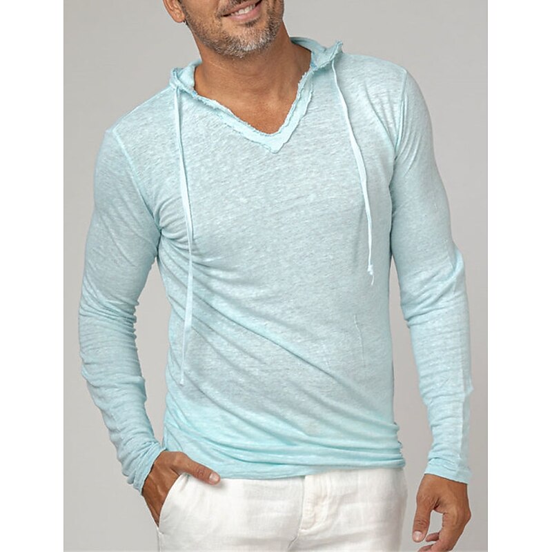 Men's T Shirt Tee Top Long Sleeve Hooded Summer Plain Fashion Designer Basic Vacation Street Going out White Navy Blue Brown Top Tee for Men