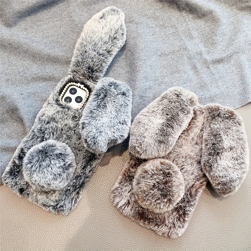 Phone Case For iPhone 16 15 14 Pro Max Plus 16e 13 12 11 Pro Max Mini Back Cover for Women Girl Warm Shockproof Rabbit Textile TPU