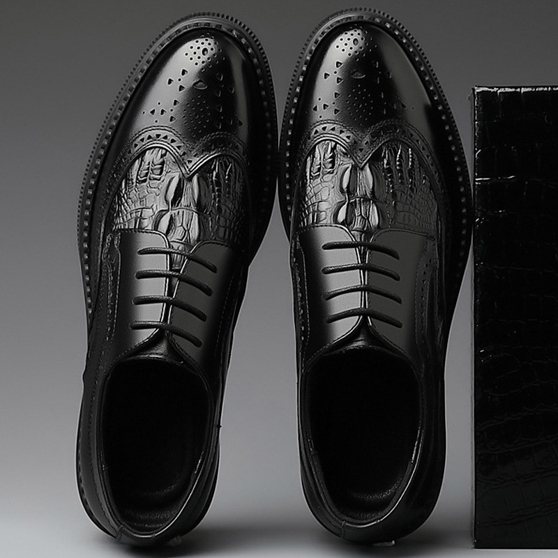 Men's Brown Brogue Leather Oxford Shoes - Crocodile Embossed Pattern, Lace-Up Design, Perfect for Formal Events4