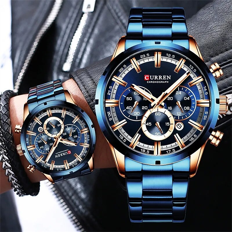 CURREN Men Watch Top Brand Luxury Sports Quartz Mens Watches Full Steel Waterproof Chronograph Wristwatch Men Relogio Masculino