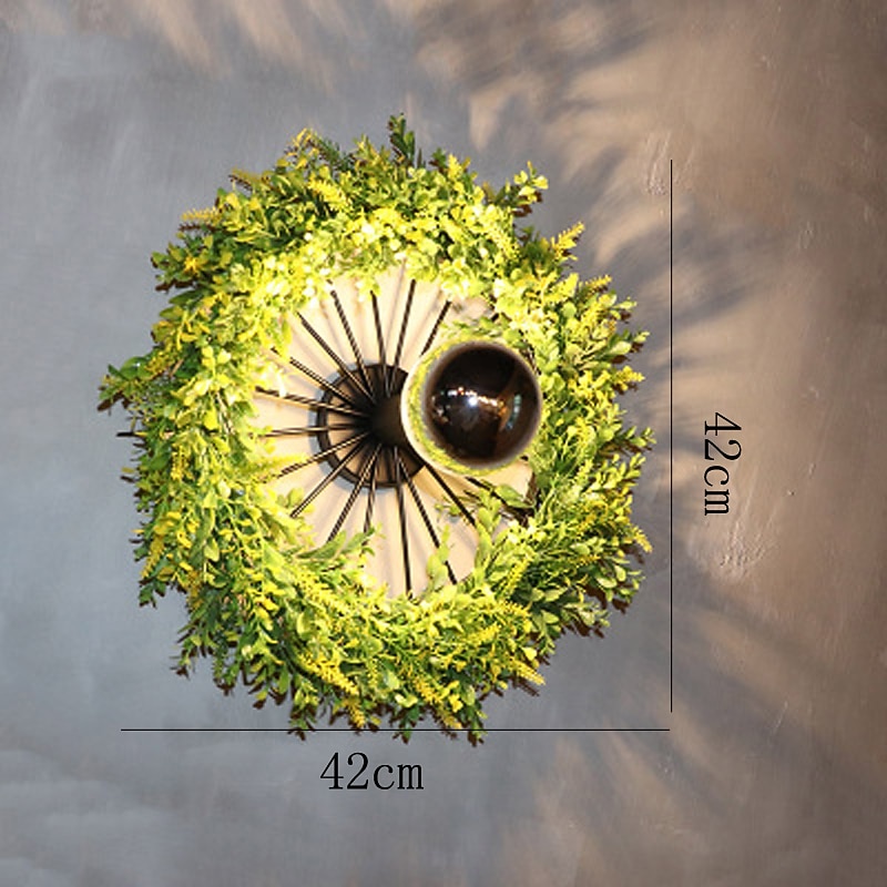 Lightinthebox Ceiling Lights LED Plant Garland Style Wall Light E27 Semi - Electroplated Bulb Wheel Shape Wrought Iron Faux Green Plant Wall Mount Bar Cafe Decor 110-240V4