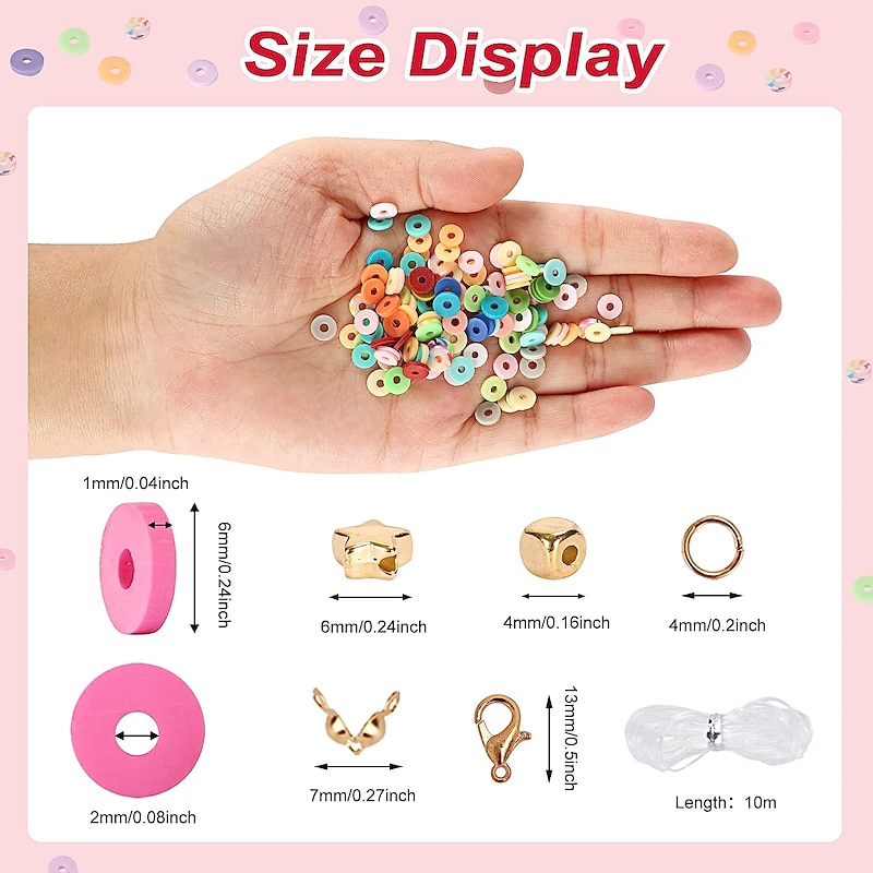 4800pcs Clay Beads for Bracelet Making Kit 48 Colors Flat Round Polymer Clay Spacer Heishi Beads for Jewelry Making, for Girls 8-12, Preppy, Gift Pack3