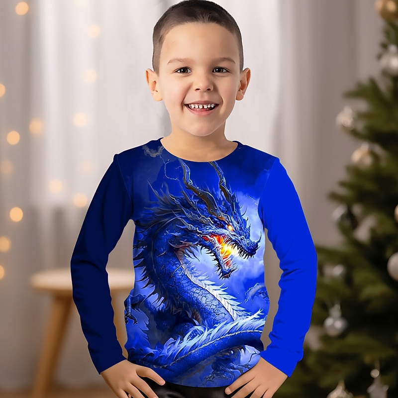 Boys 3D Graphic Animal Dragon T shirt Tee Long Sleeve 3D Print Summer Spring Fall Sports Fashion Streetwear Kids 3-12 Years Outdoor Casual Daily Regular Fit3