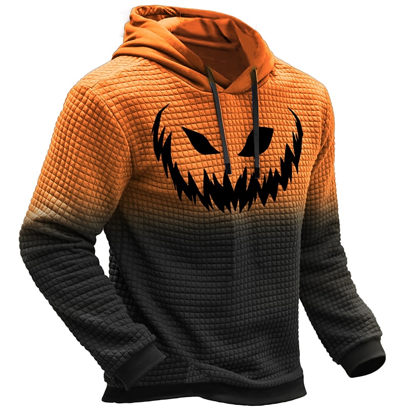 Men's Pumpkin Graphic Prints Hoodie Hoodies Waffle Hoodie Daily Classic Long Sleeve Hooded Halloween Holiday Going out Black Yellow Print Spring &  Fall Designer2