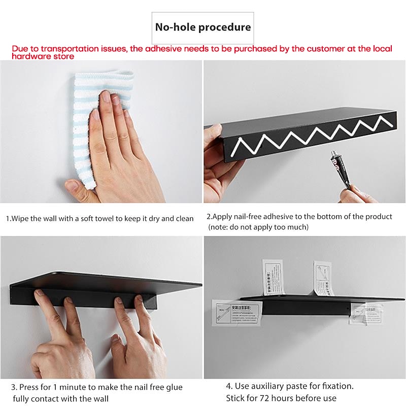 Bathroom Shelf Self-adhesive Bath Storage Rack 30-50cm Modern Space Aluminum Rust-proof Bathroom Organizer Wall Shelf (Black/White)4