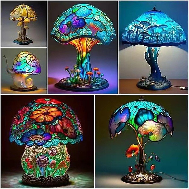 6 Inch Mushroom Table Lamp Bohemian Resin Decorative Bedside Lamp for Bedroom Living Room Home Office Decor Gift2