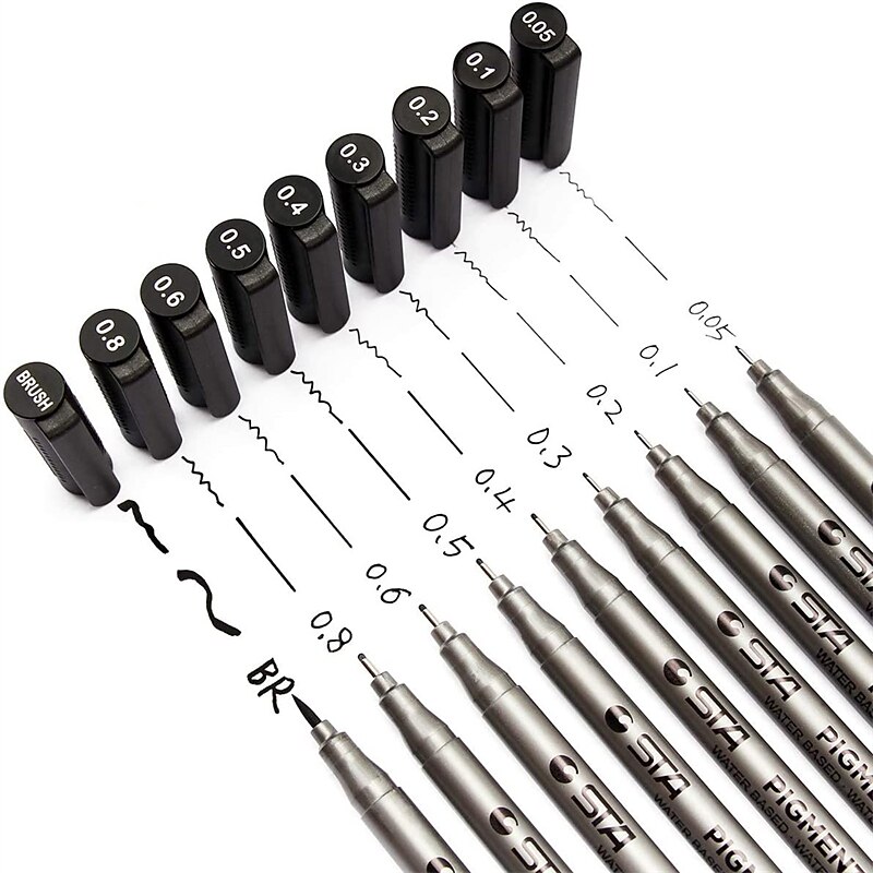 9pcs Black Micro-Pen Fineliner Ink Pens Waterproof For Drawing Artist Illustration3