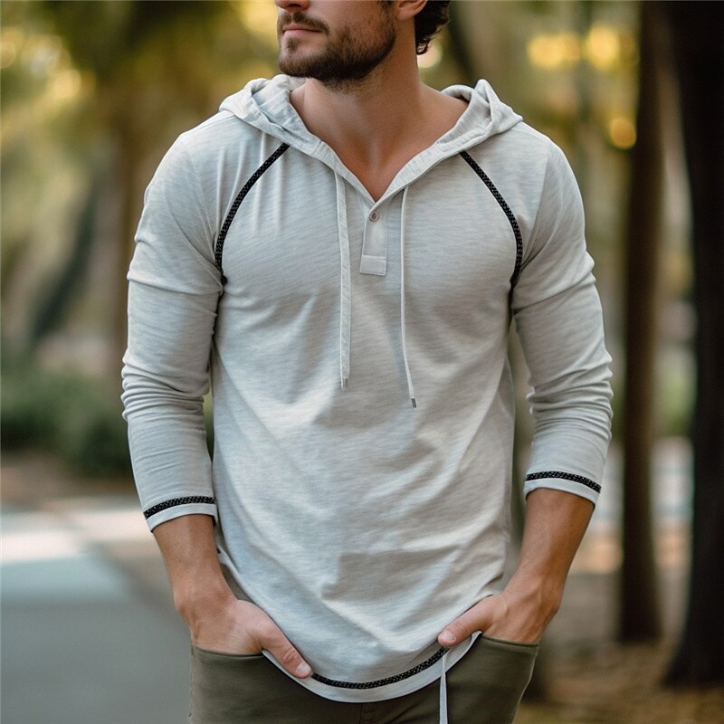Men's T Shirt Tee Top Long Sleeve Hooded Summer Plain Raglan Sleeve Fashion Designer Basic Vacation Street Going out Black Navy Blue Coffee Top Tee for Men2