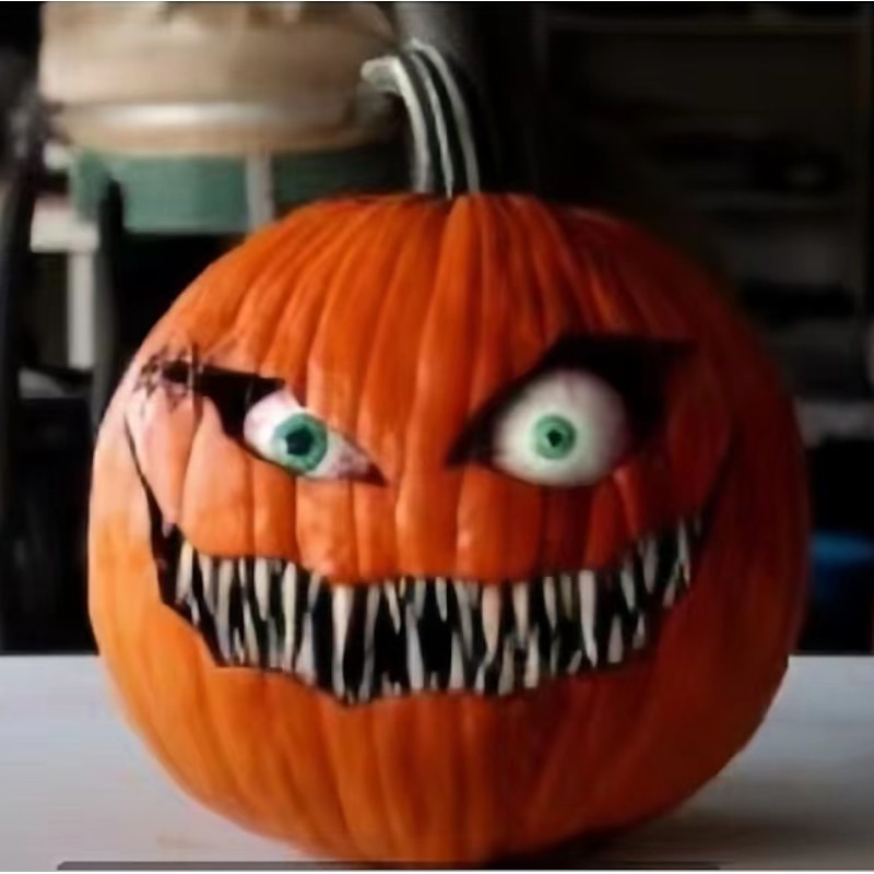 Halloween Scary Pumpkin Decoration,Resin Purely Handmade Turnable Eyeballs Sculpture For Indoor And Outdoor Use3